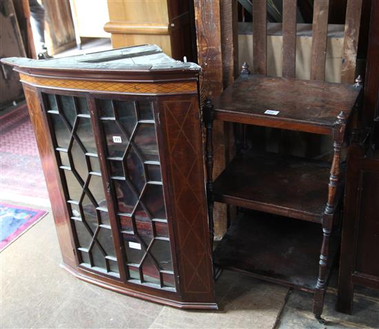 Regency mahogany whatnot & glazed corner cupboard(-)